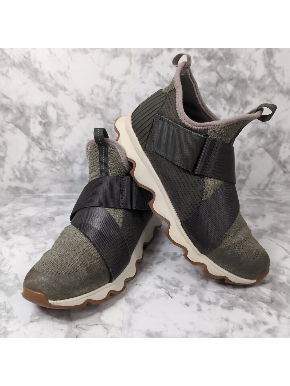 SOREL Kinetic Impact Strap Sneakers Women Green Knit Crossband Shoes Size 7